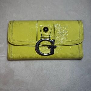 Guess Lime Green Patent Leather Long Wallet | Y2K
